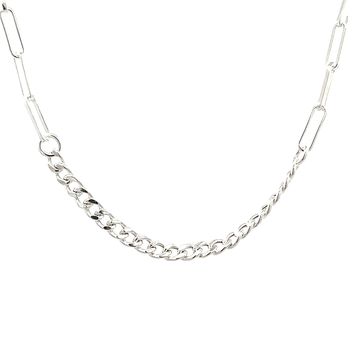 925 SILVER PLATED PAPERCLIP & CUBAN LINK NECKLACE