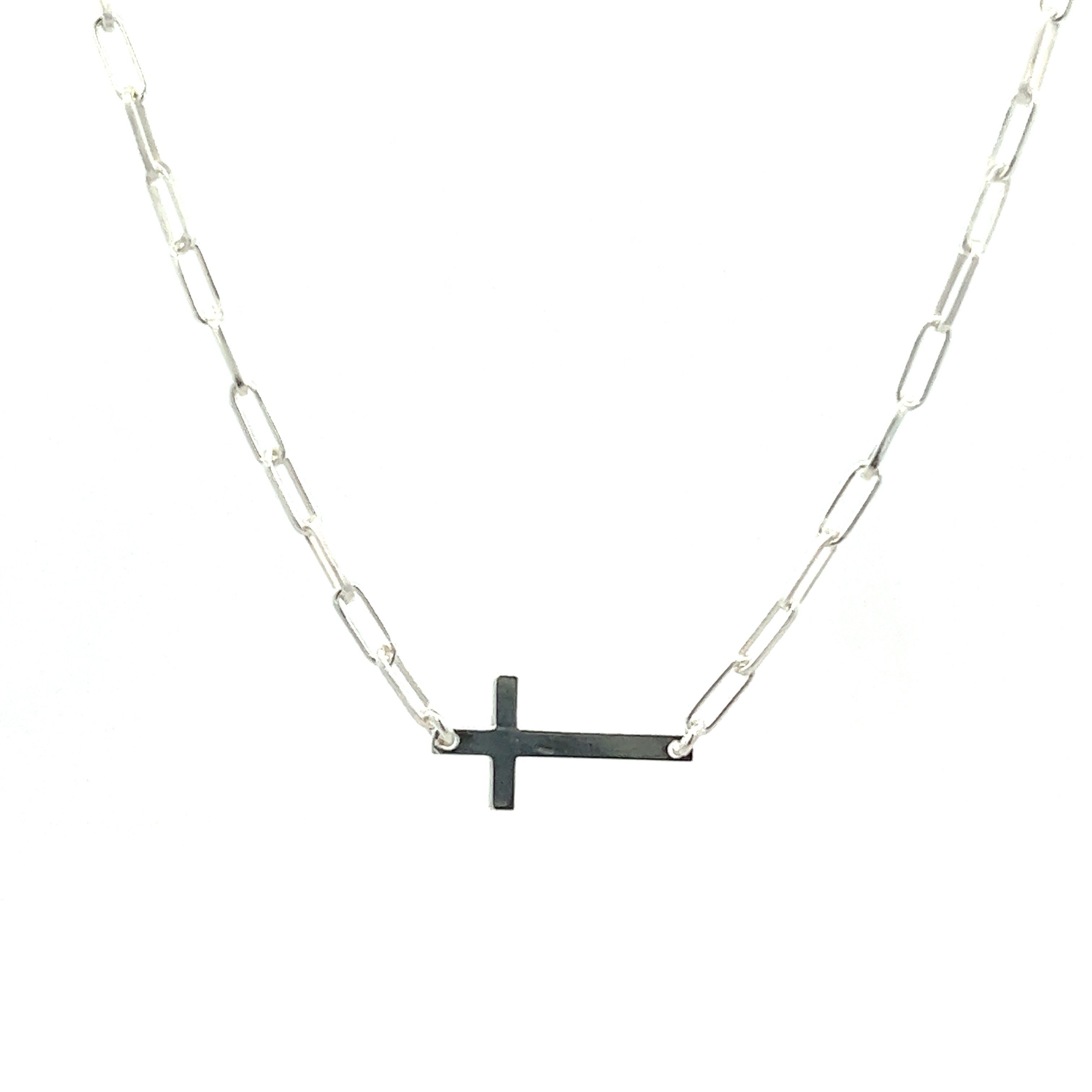 925 SILVER PLATED SIDEWAY CROOS NECKLACE