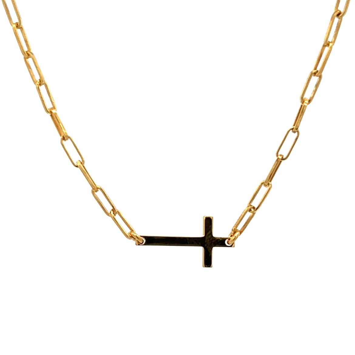 925 SILVER GOLD PLATED CROSS PAPER CLIP NECKLACE