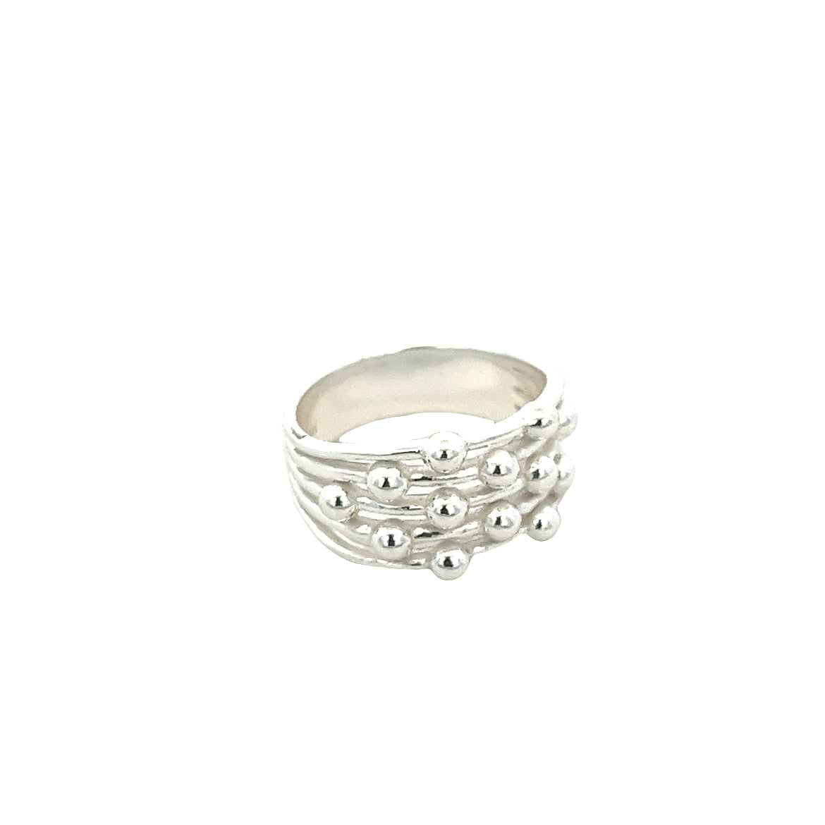 925 SILVER PLATED ROW BEADED RING