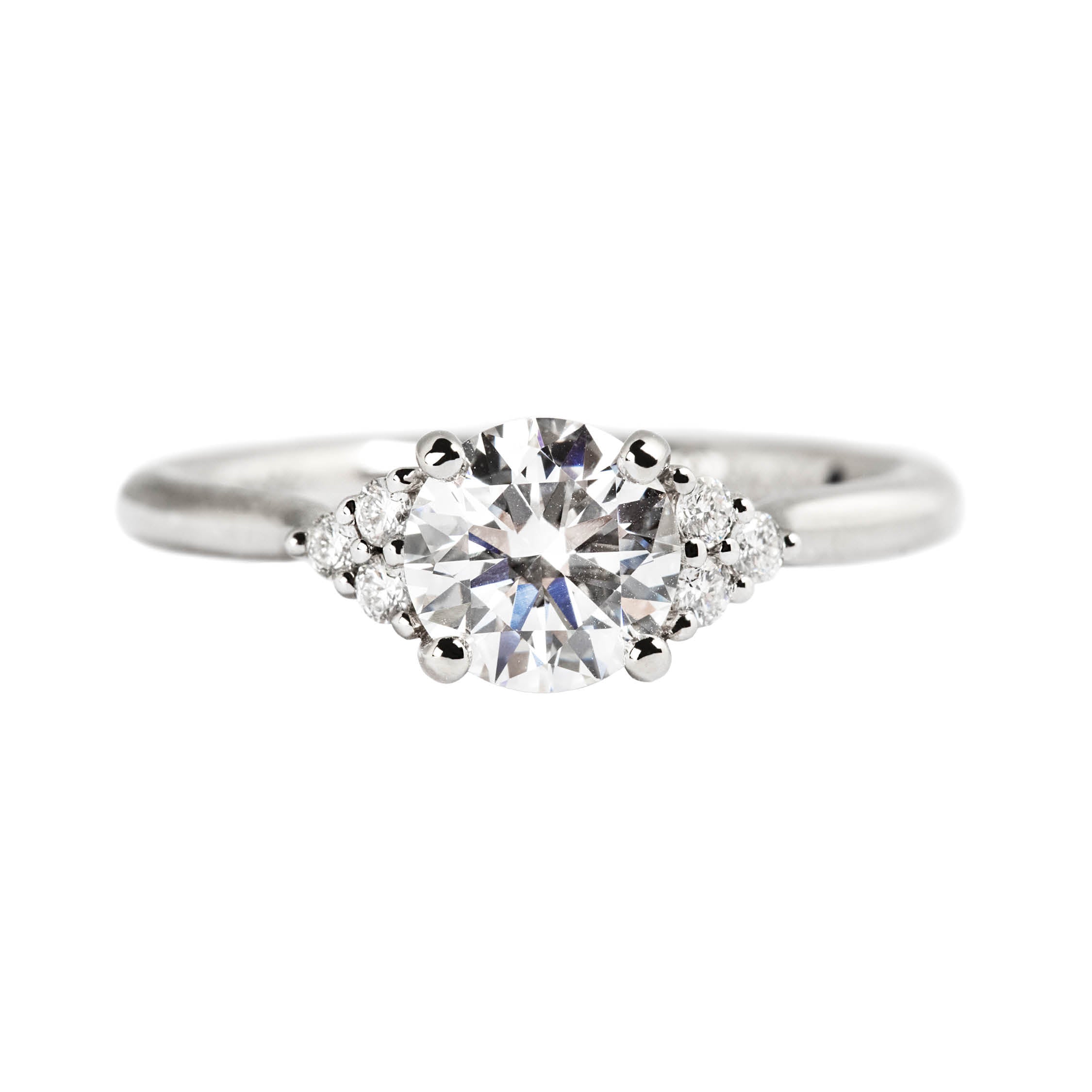 14K WHITE GOLD SIDE STONE RING