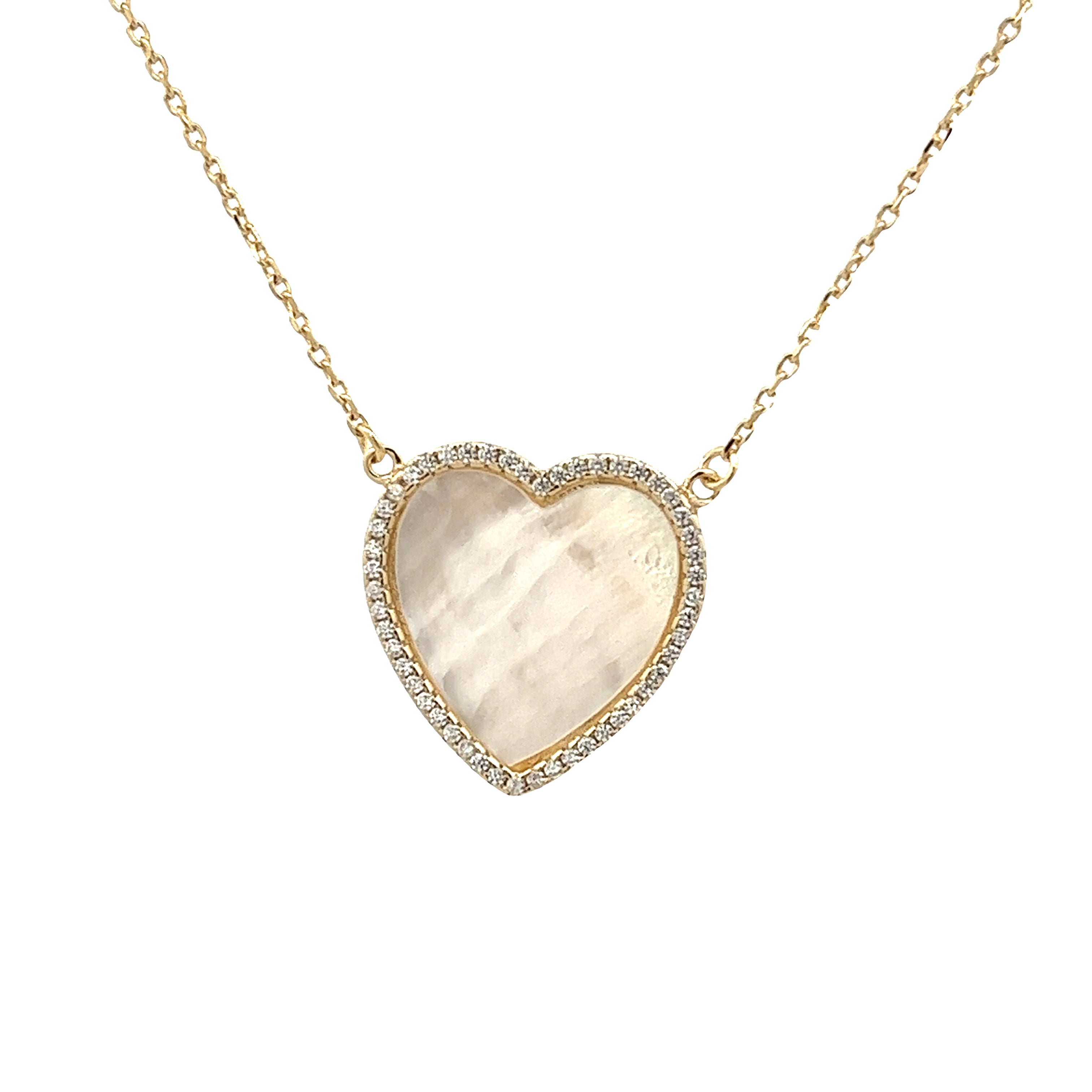 925 SILVER GOLD PLATED HEART NECKLACE WITH MOTHER OF PEARL