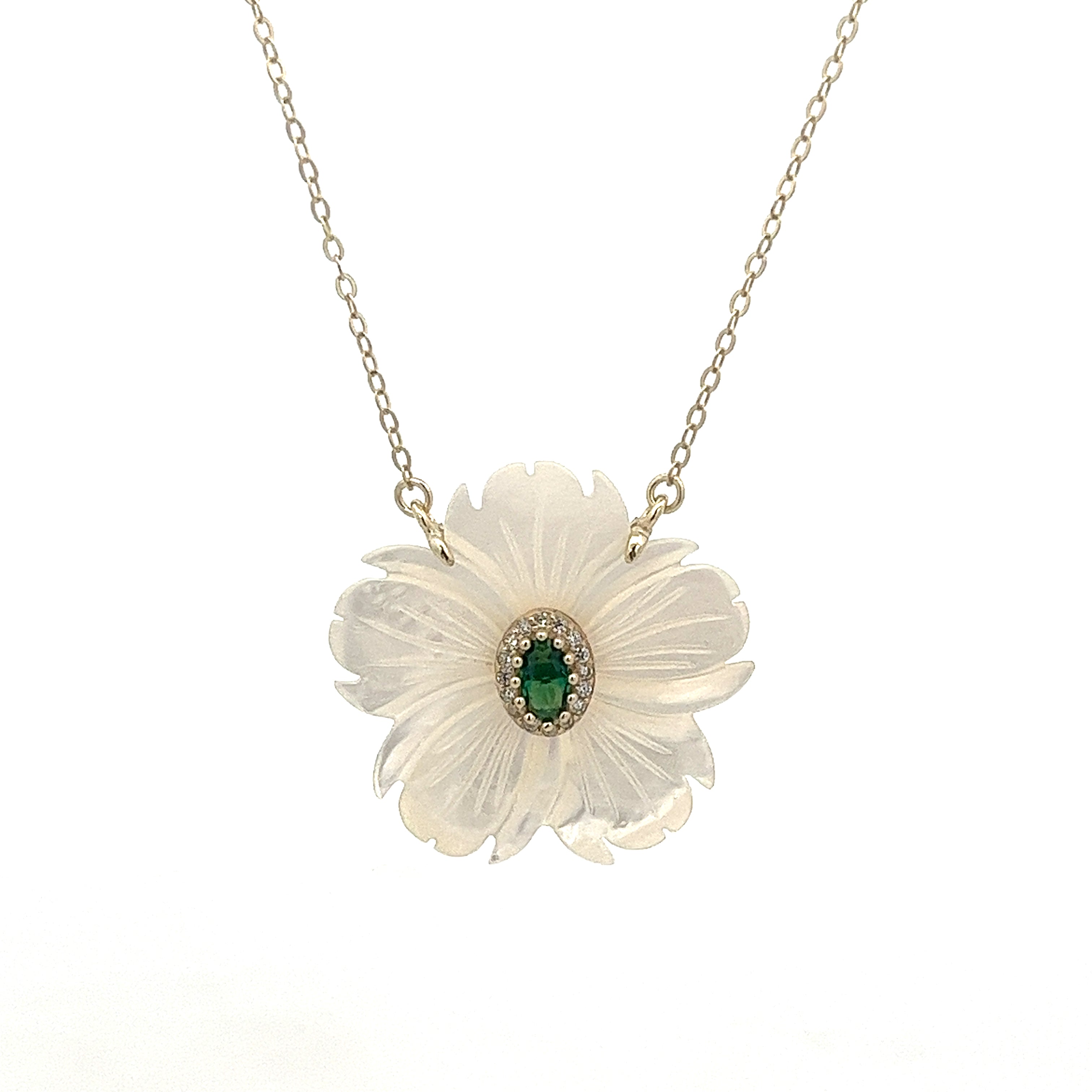 925 SILVER PLATED FLOWER NECKLACE WITH MOTHET OF PEARL