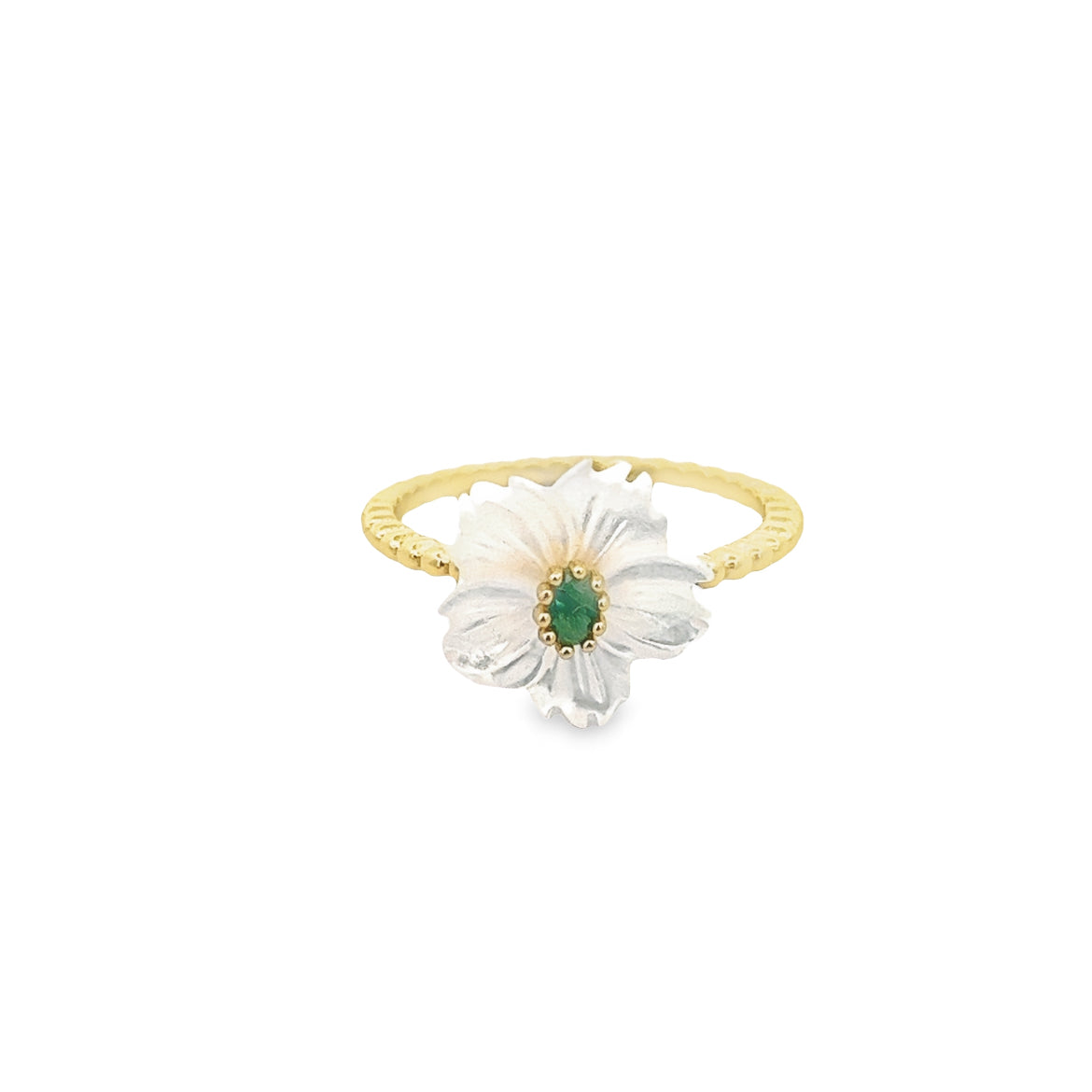 925 SILVER GOLD PLATED FLOWER RING WITH MOTHER OF PEARL