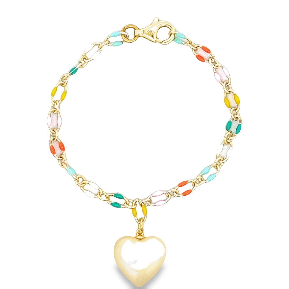 925 SILVER GOLD PLATED HEART BRACELET COLORS LINKS