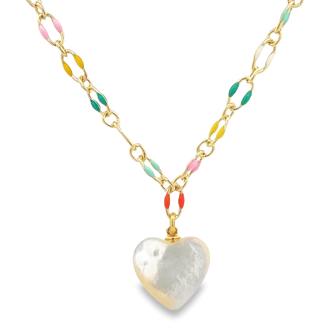 925 SILVER GOLD PLATED HEART OF MOTHER OF PEARL NECKLACE