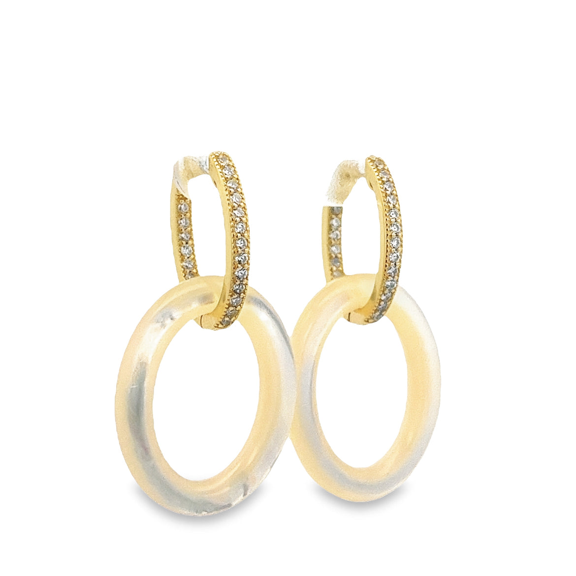 925 SILVER GOLD PLATED HOOPS EARRINGS WITH MOTHER OF PEARL