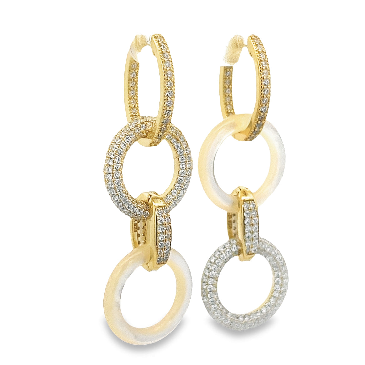 925 SILVER GOLD PLATED PAVE EARRINGS WITH MOTHER OF PEARL