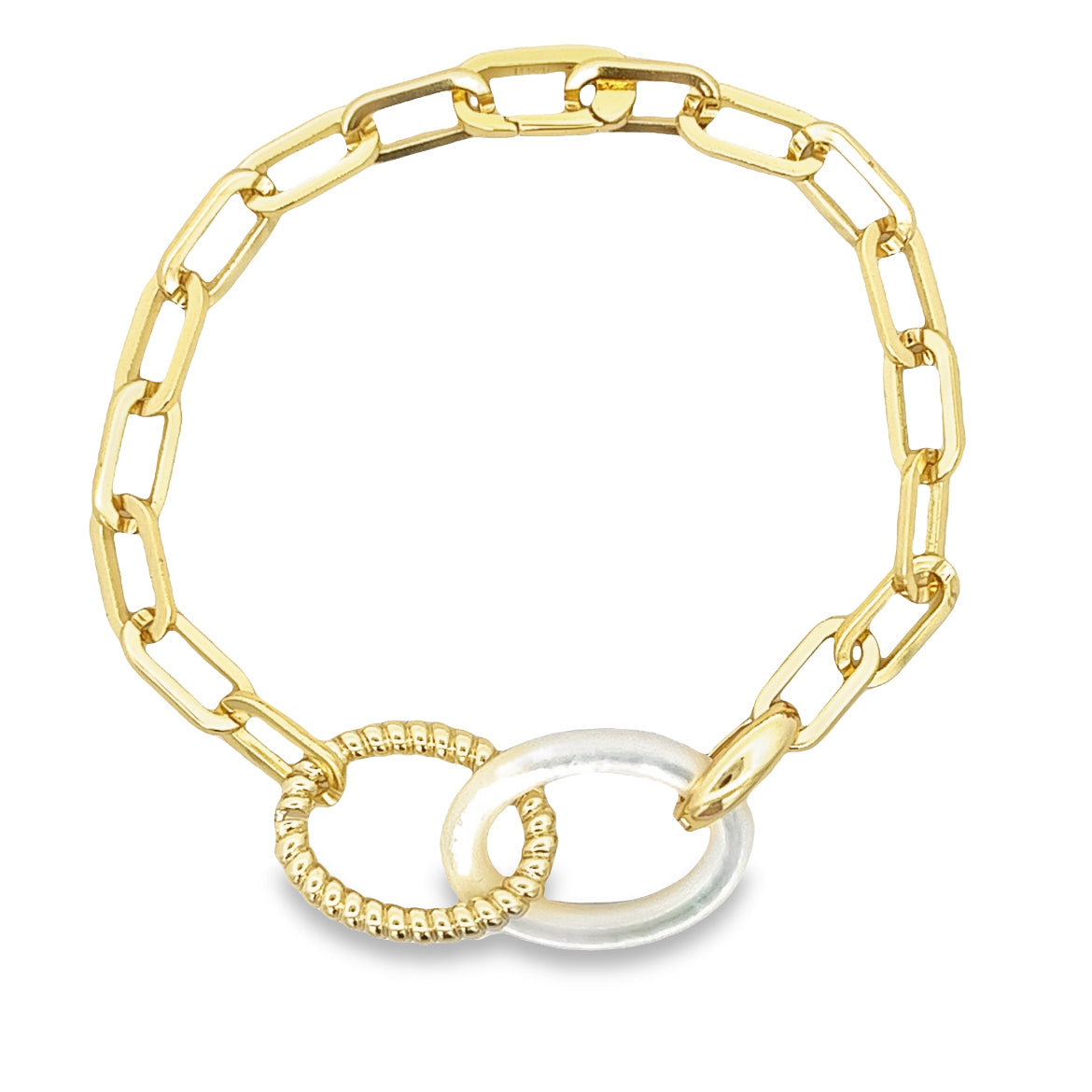 925 SILVER GOLD PLATED MOTHER OF PEARL LINKS BRACELET