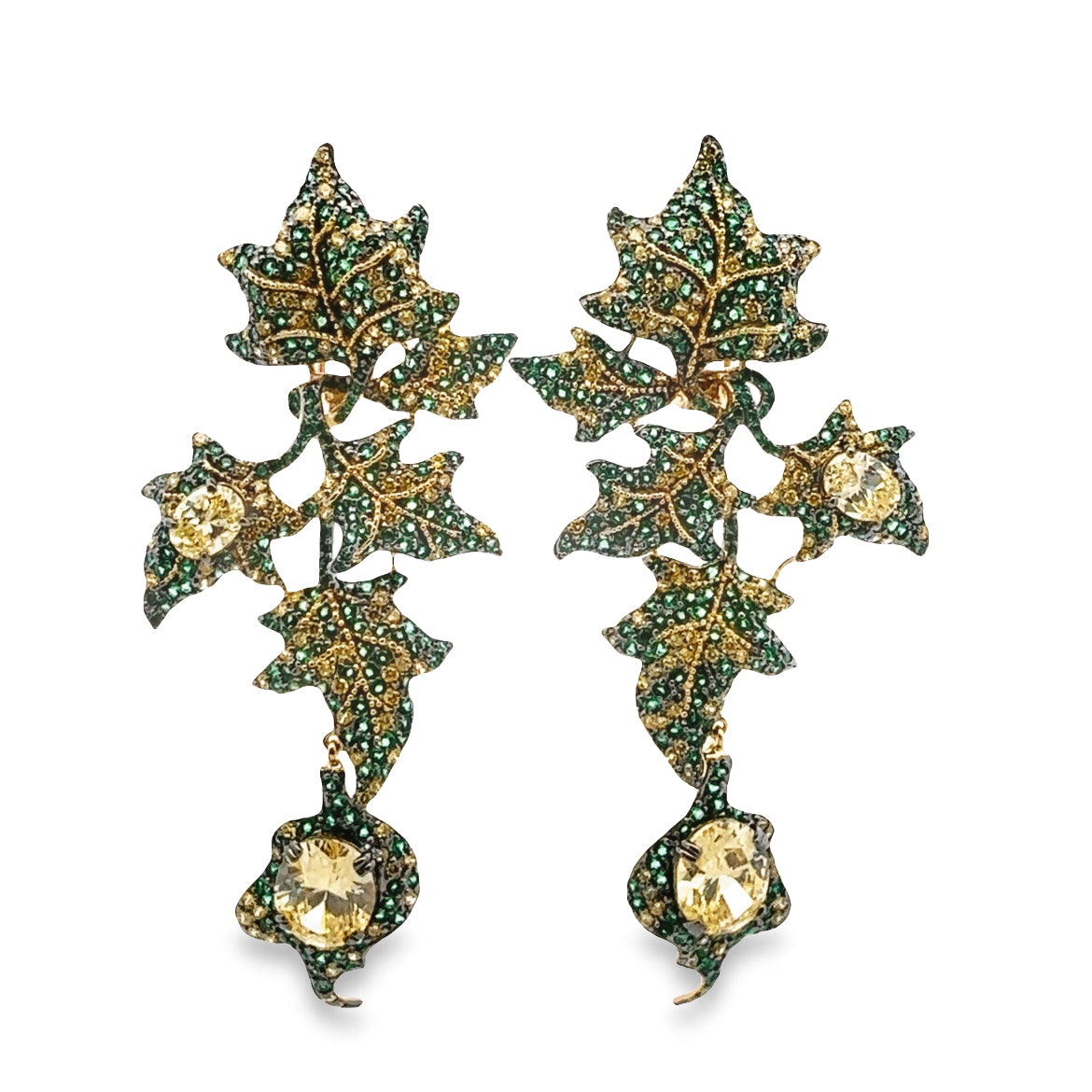 925 SILVER GOLD PLATED EARRING CENTER CANNARY GREEN YELLOW