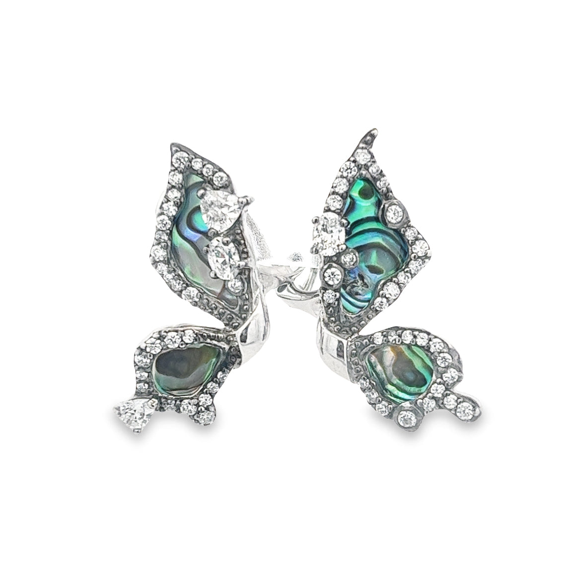 925 SILVER PLATED BUTTERFLY EARRINGS CENTER ABALONE SHELL