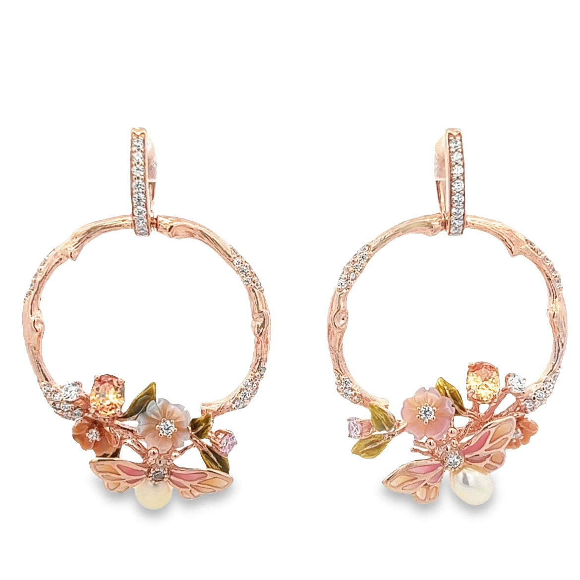 925 SILVER ROSE GOLD FLOWER EARRINGS WITH PEARLS