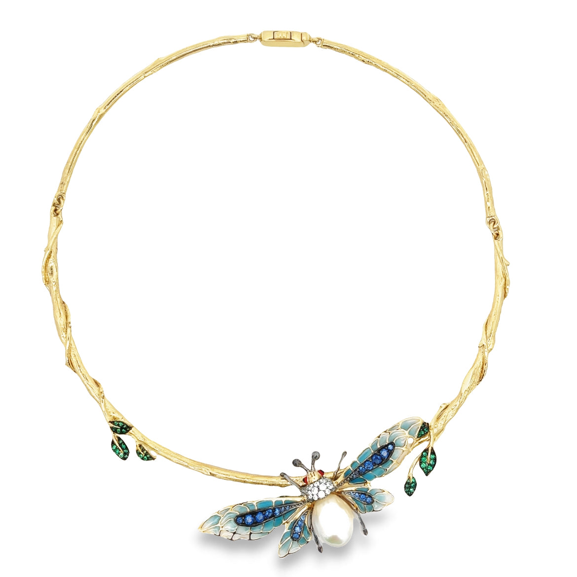 925 SILVER GOLD PLATED NECKLACE CENTER BLUE NANO GREEN, NANO WHITE AND FRESH WATER PEARL WHITE