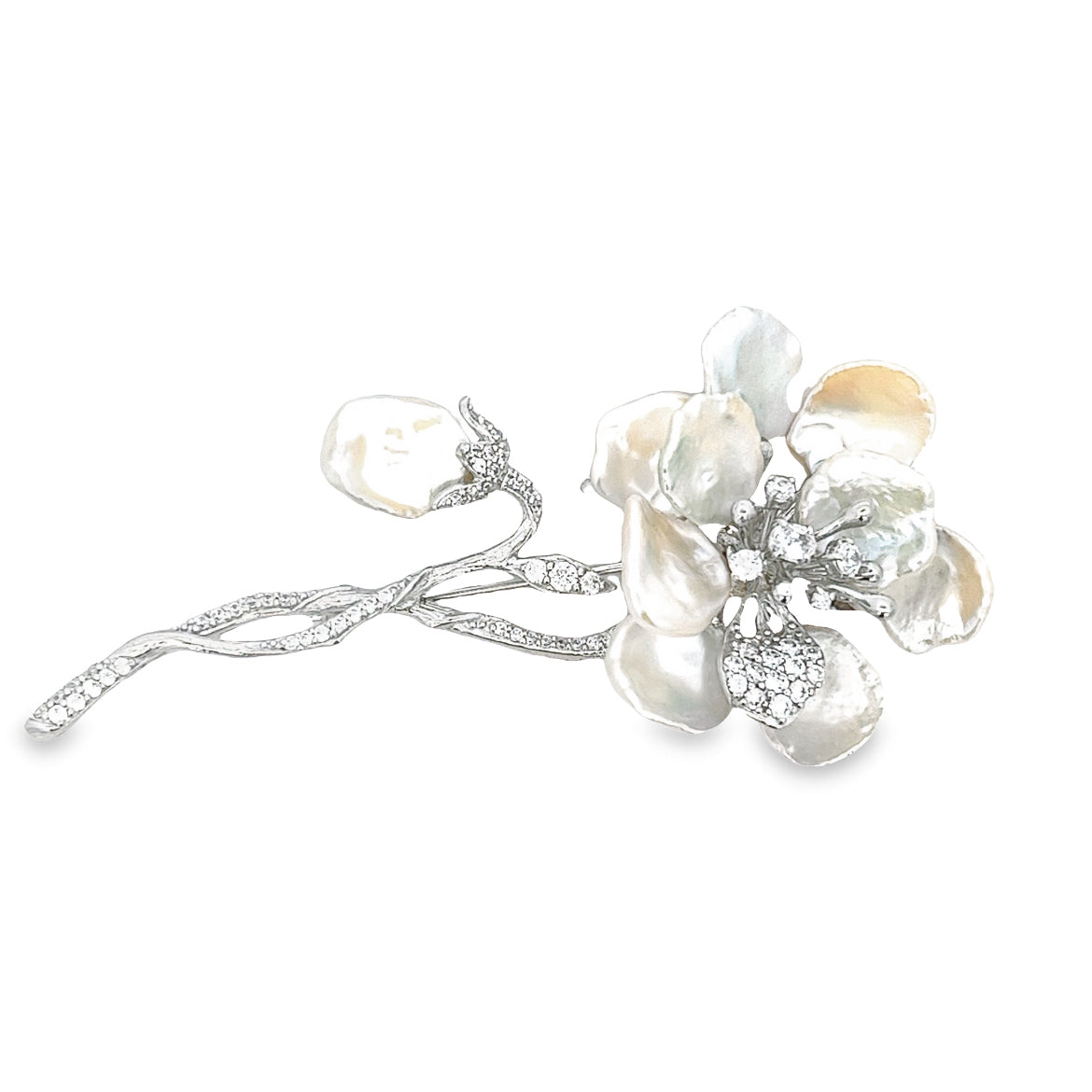 925 SILVER PLATED BROOCH WHITE