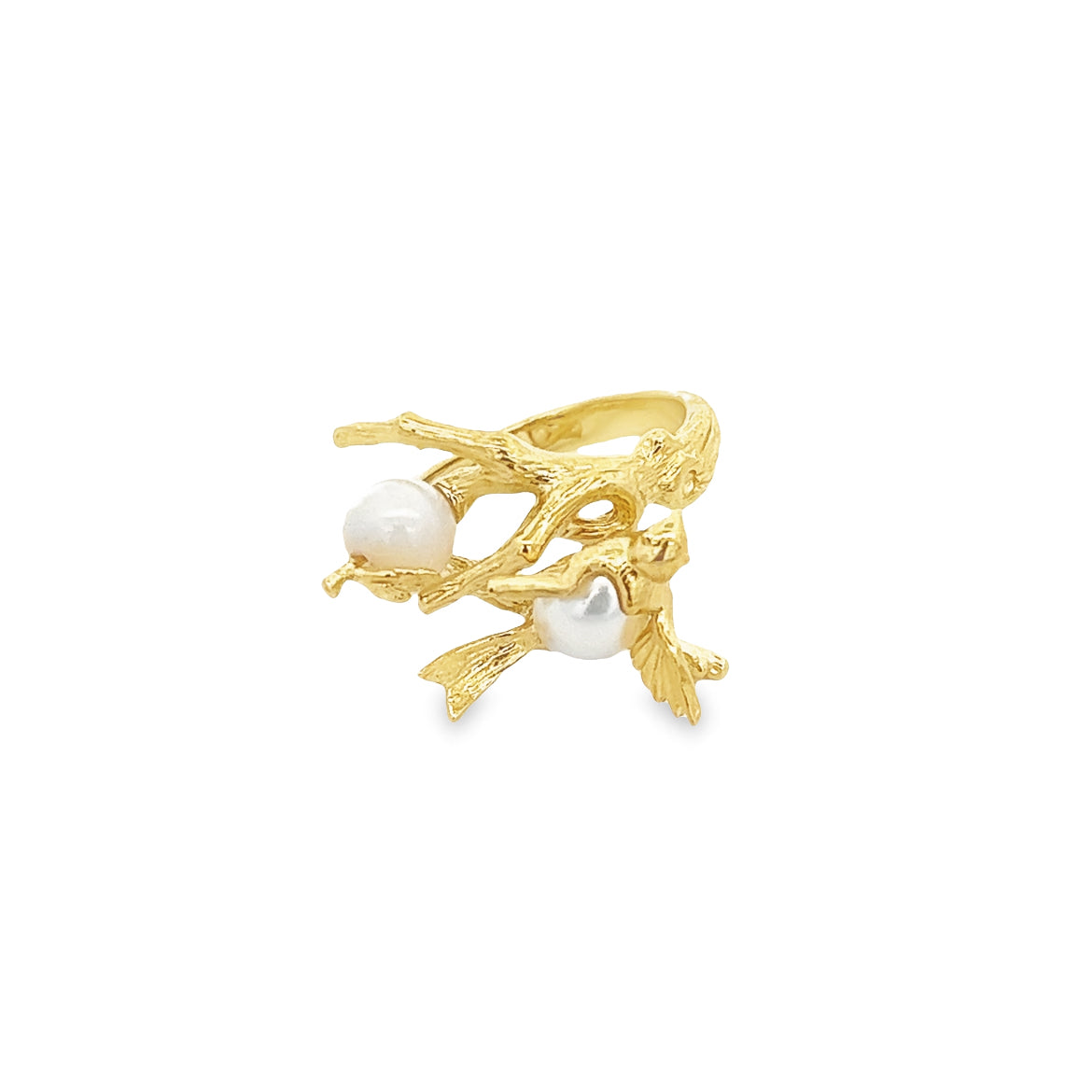 925 SILVER GOLD PLATED WHITE PEARL RING