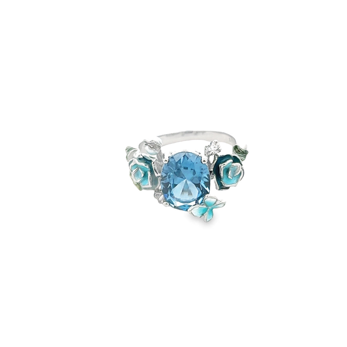 925 SILVER PLATED RING WITH AQUAMARINE BLUE