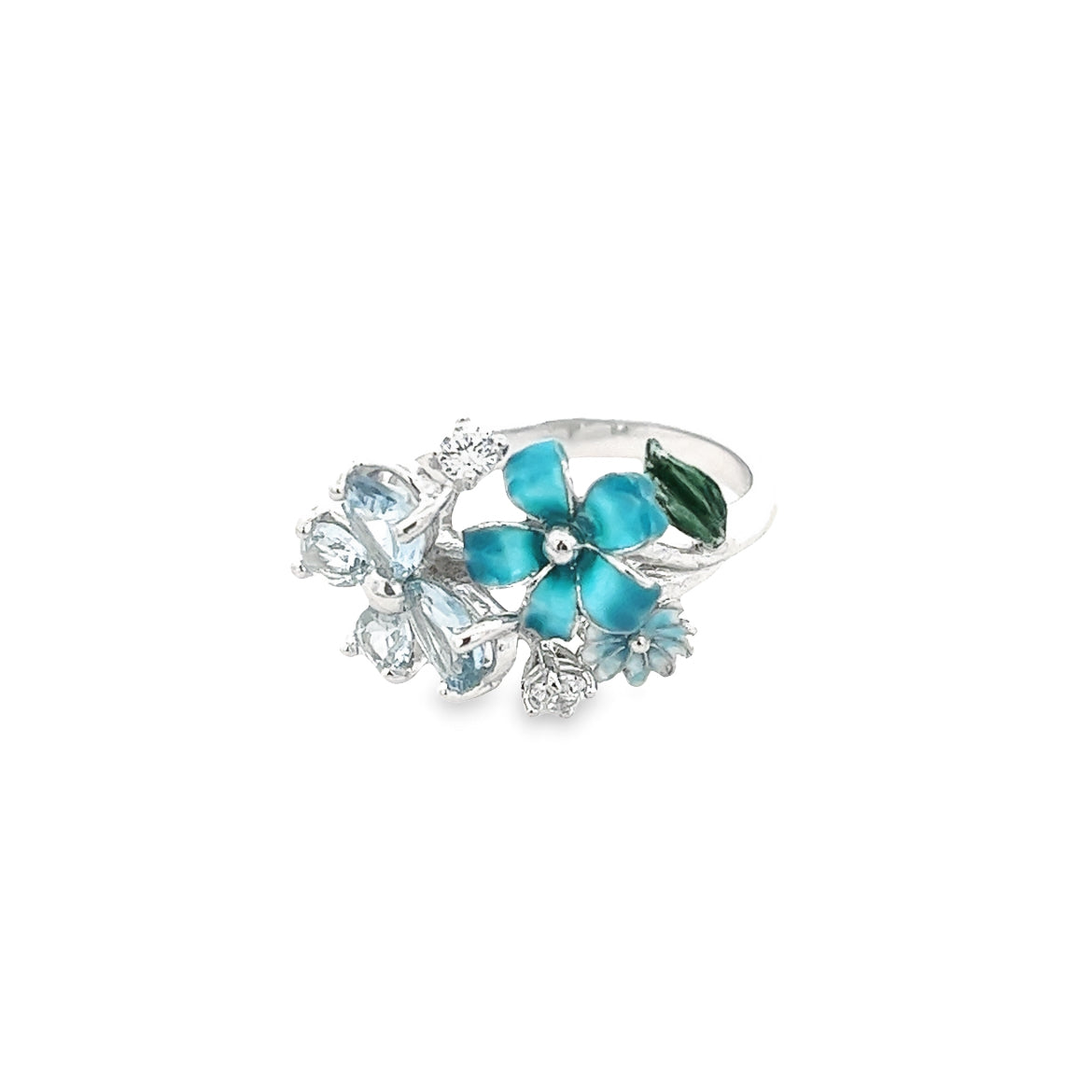 925 SILVER PLATED RING WITH BLUE TOPAZ