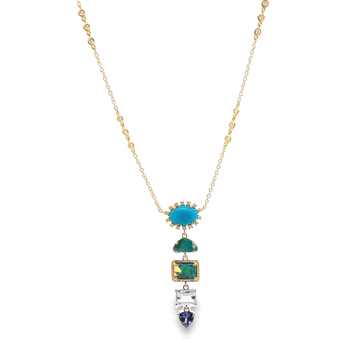 14K GOLD NECKLACE WITH PRECIOUS STONES