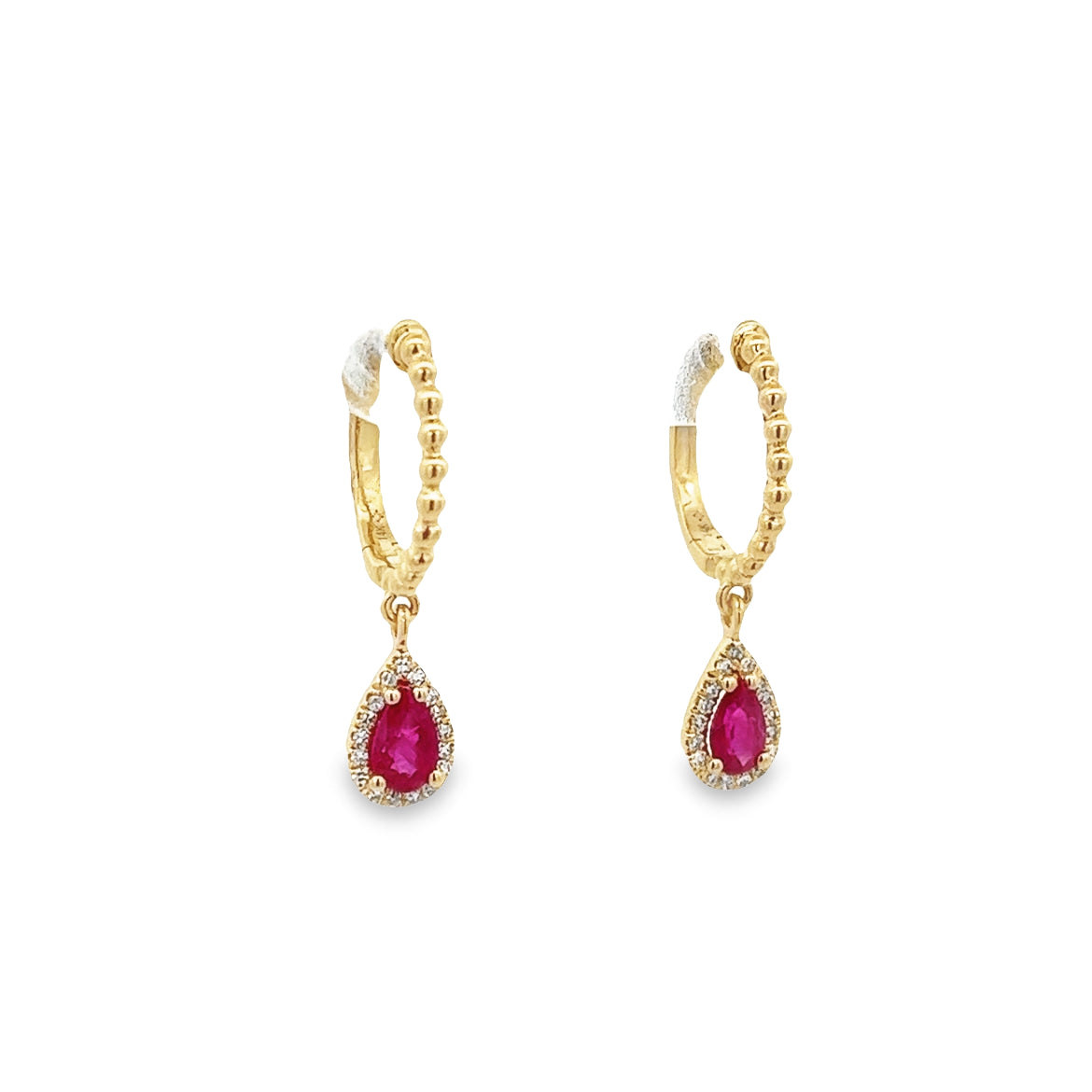 14K GOLD RUBY PEAR CUT WITH HALO EARRINGS