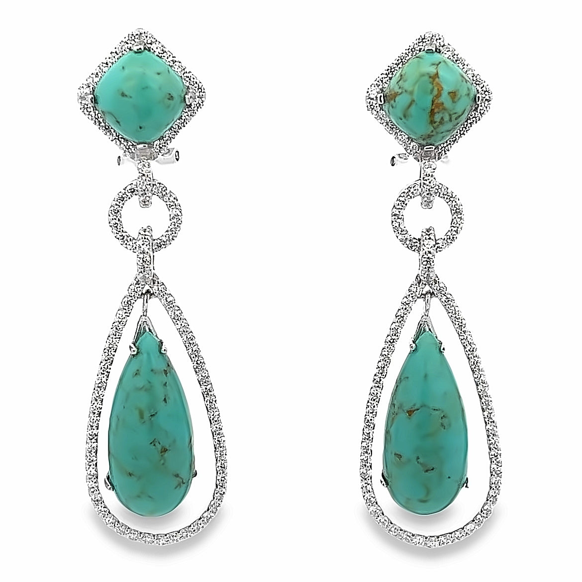 925 SILVER PLATED EARRINGS WITH TURQUOISE AND CRYSTALS