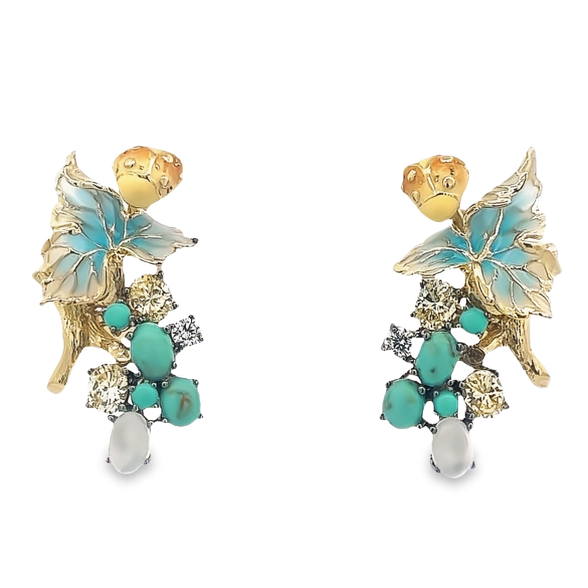 925 SILVER GOLD PLATED WITH CENTER GREEN MINT AND MOONSTONE EARRINGS
