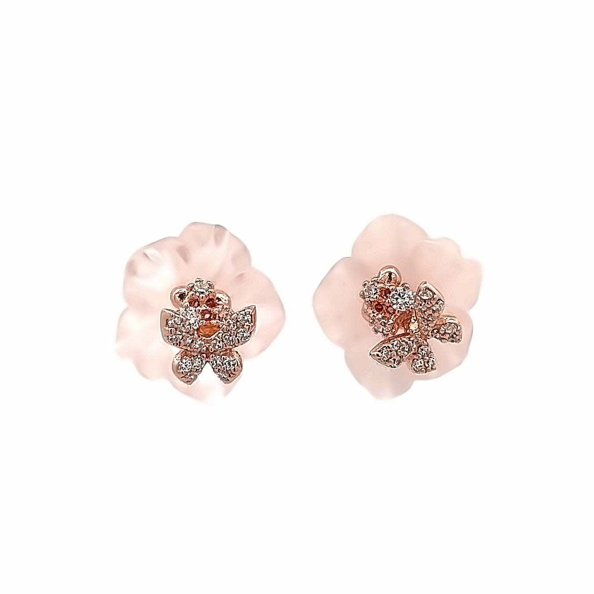 925 SILVER PLATED EARRINGS WITH CENTER ROSE QUARTZ