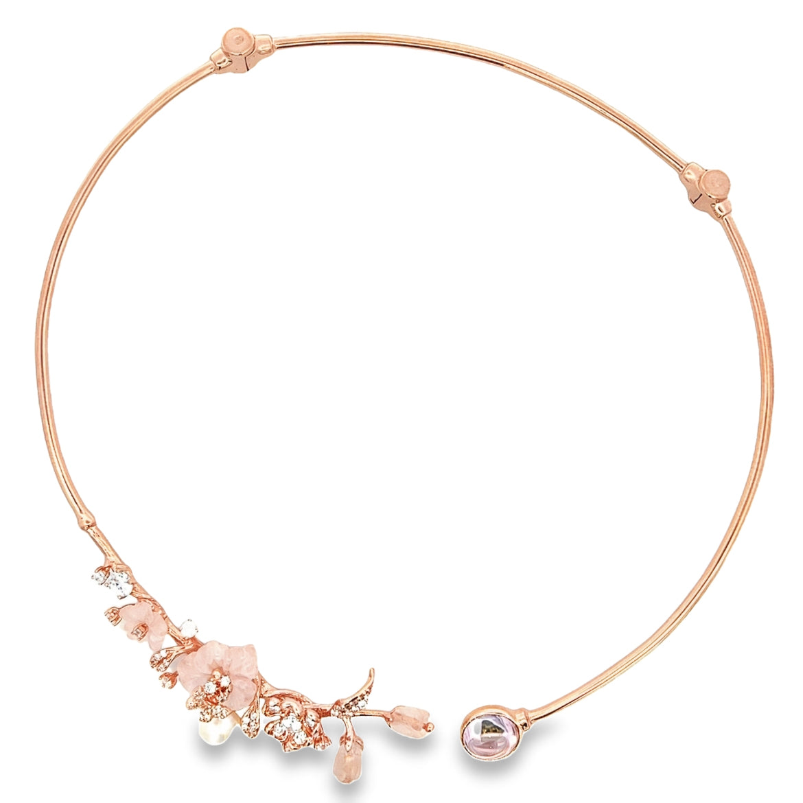 925 SILVER ROSE GOLD NECKLACE WITH CRYSTAL MOONSTONE AND PEARL