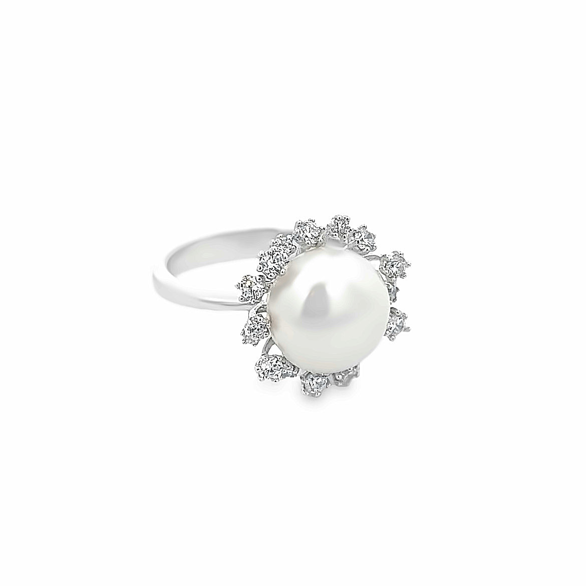 925 SILVER PLATED PEARL WITH CRYSTALS RING