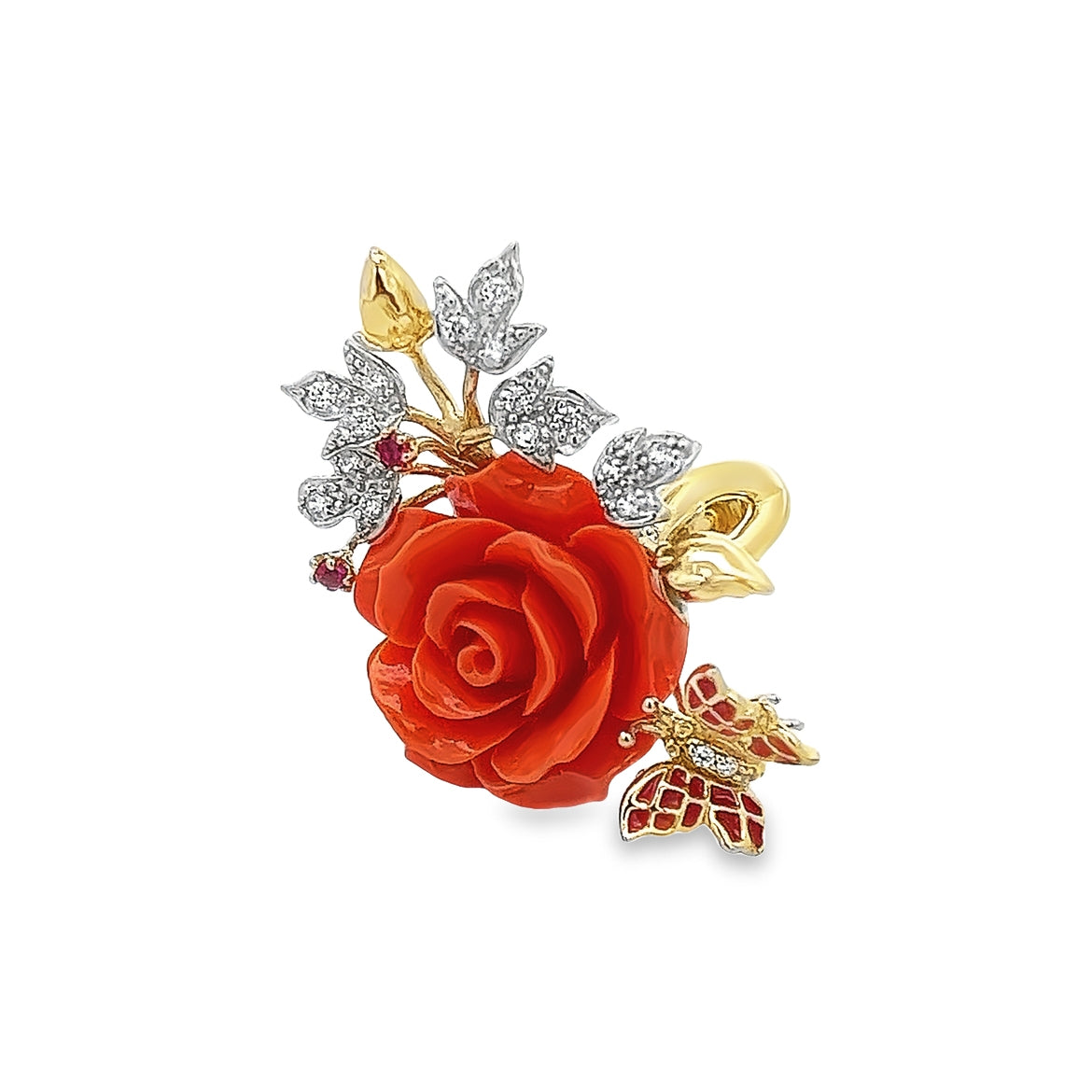 925 SILVER GOLD PLATED FLOWER AND BUTTERFLY RING