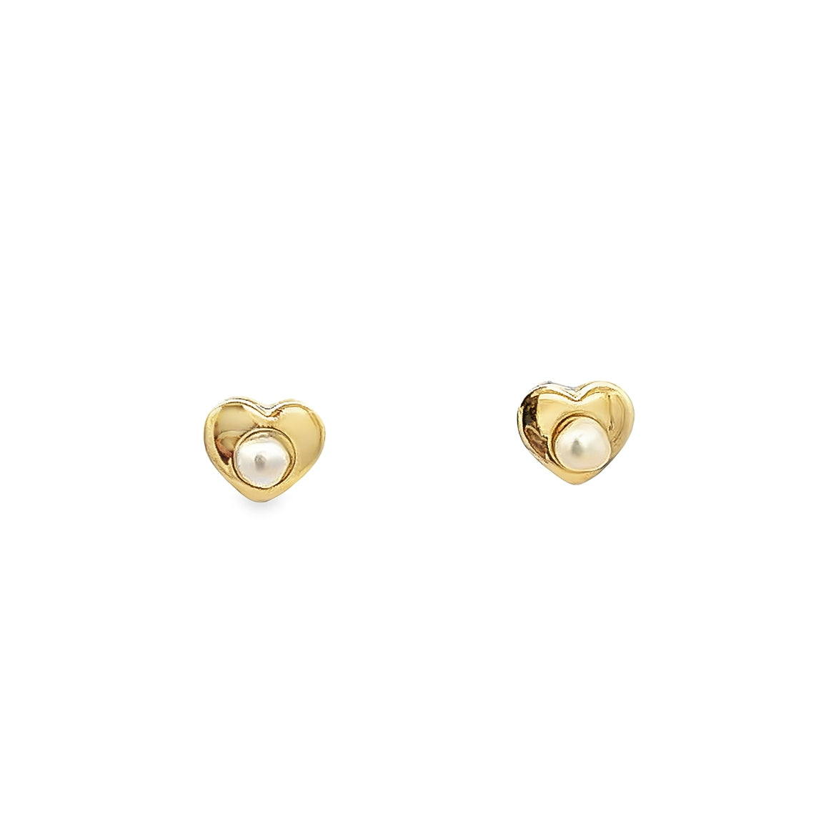 14K GOLD HEART WITH CENTER PEARL EARRINGS