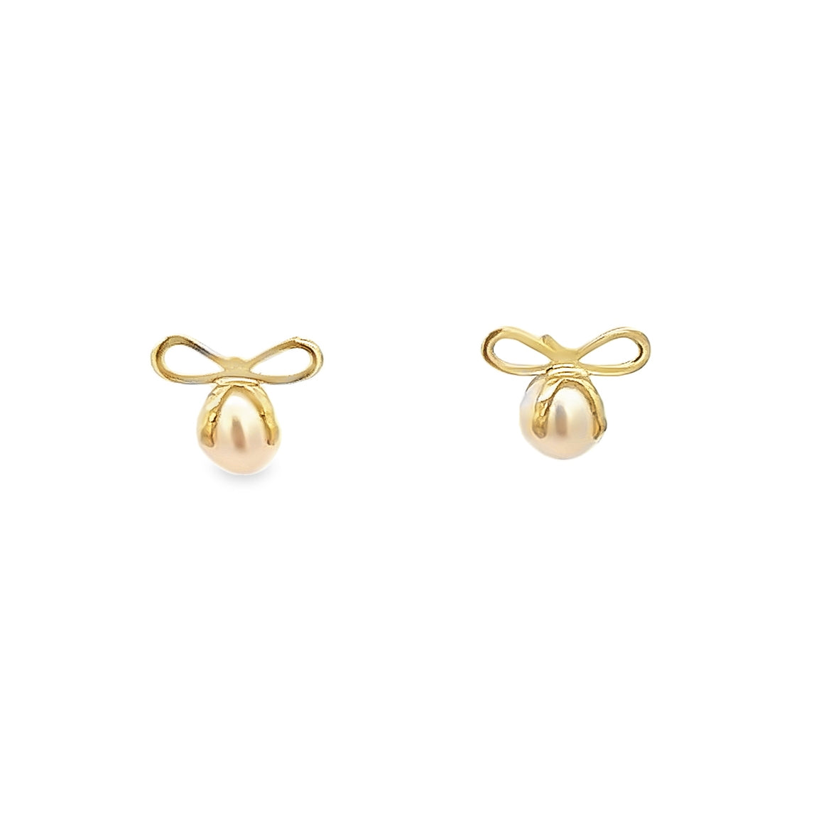 14K GOLD BOW AND PEARL EARRINGS