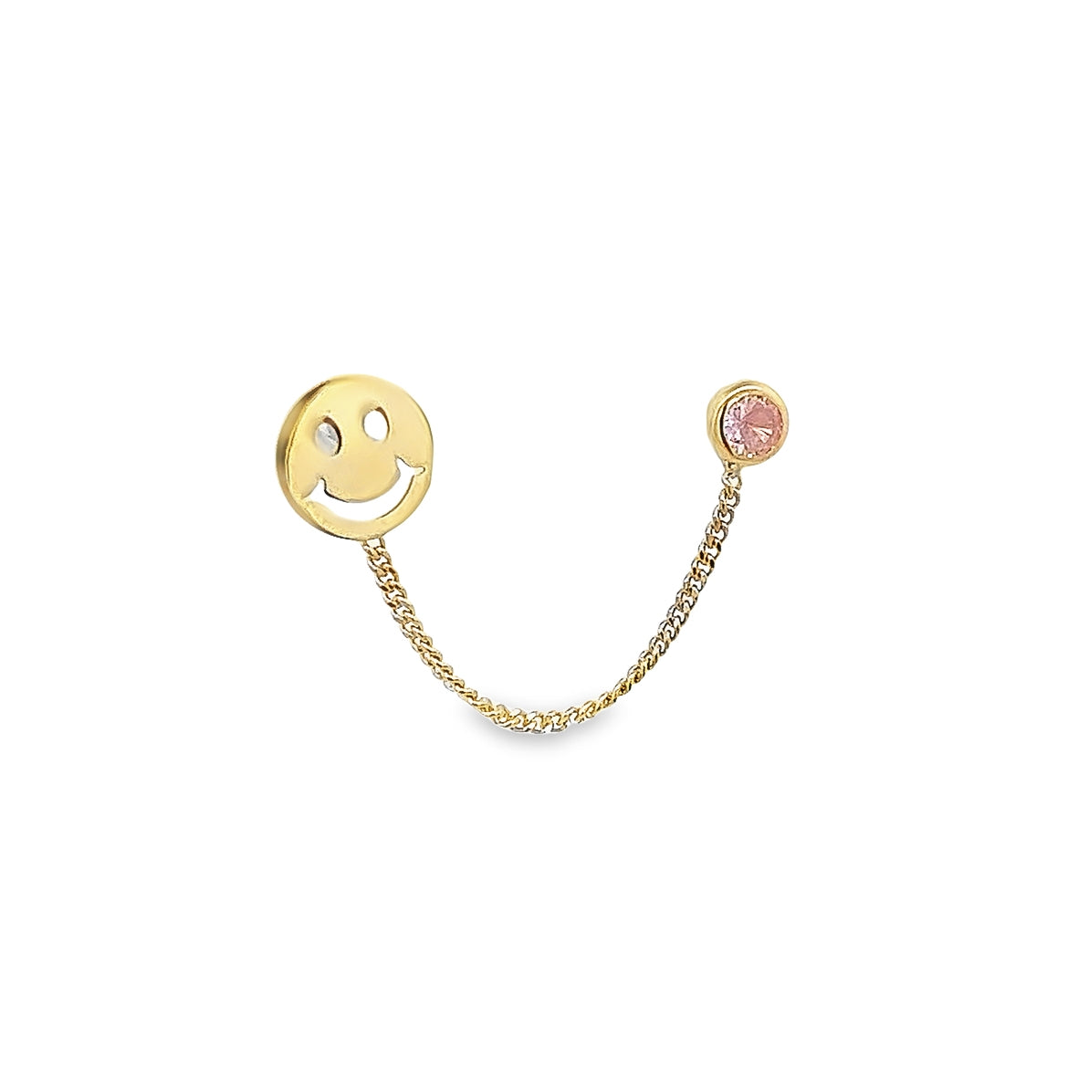 14K GOLD HAPPY FACE AND CRYSTAL CHAIN PIERCING