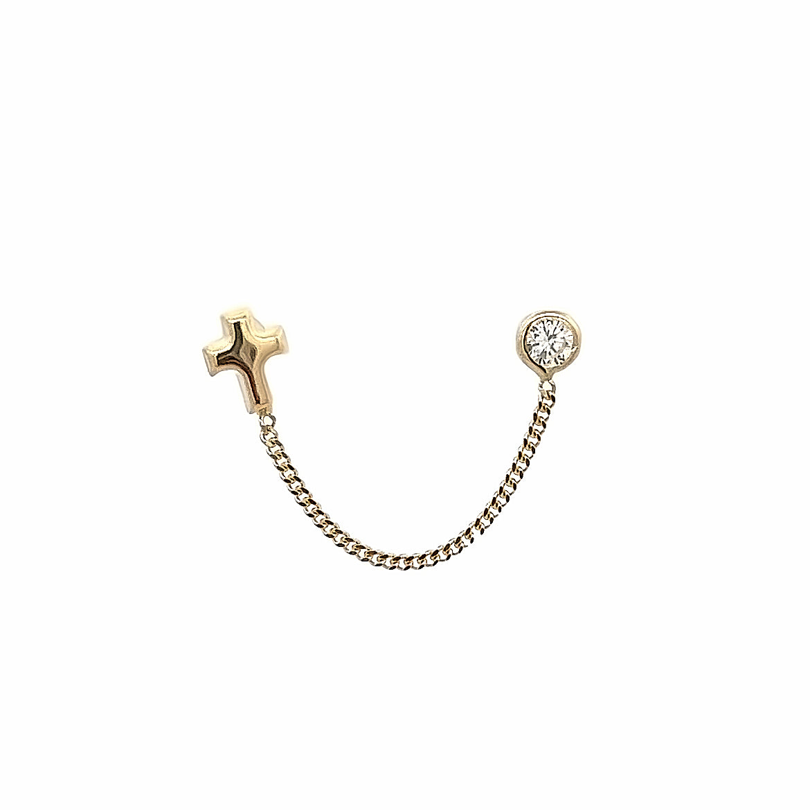 14K GOLD CROSS AND CRYSTAL CHAIN PIERCING
