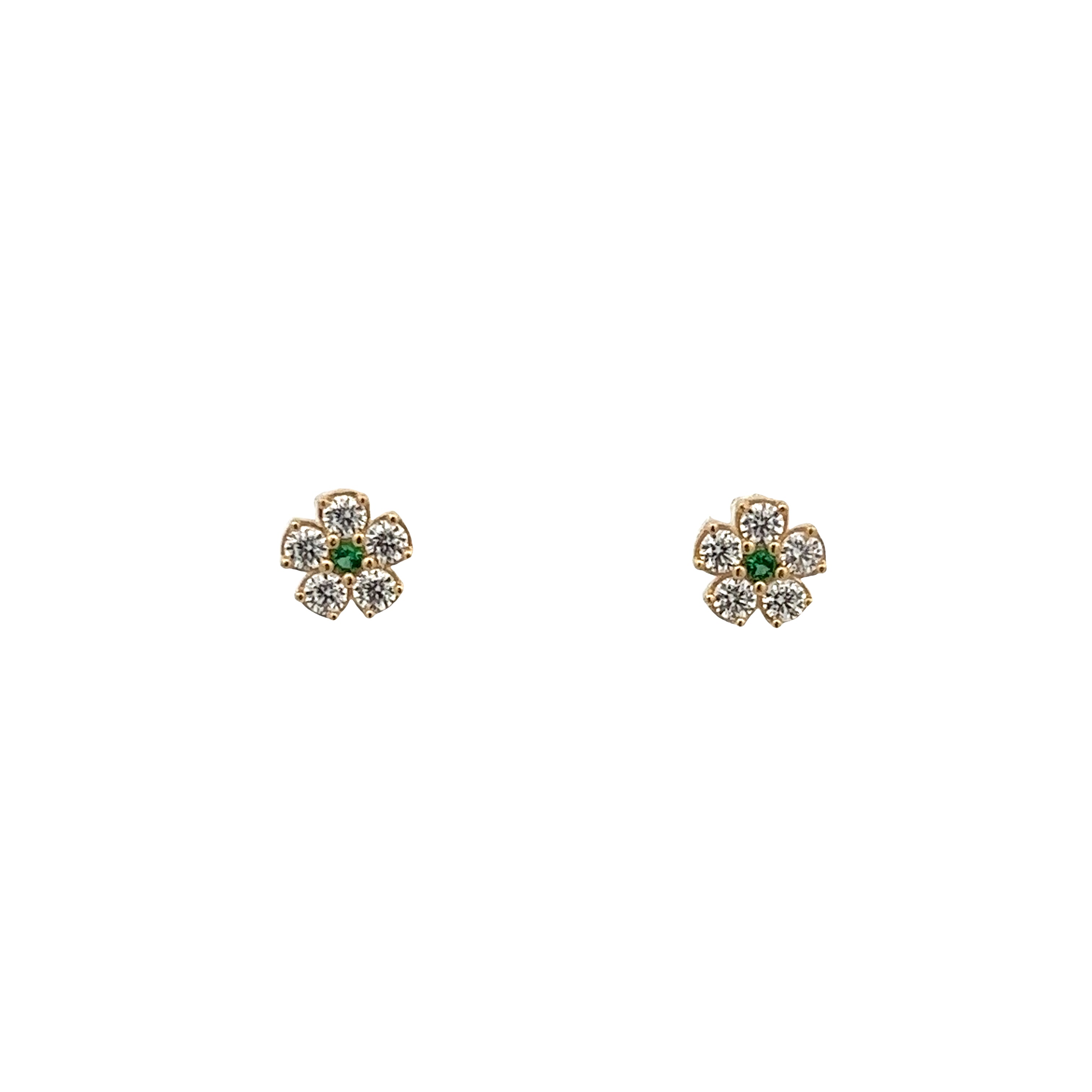 14K GOLD FLOWER WITH GREEN CRYSTALS EARRINGS