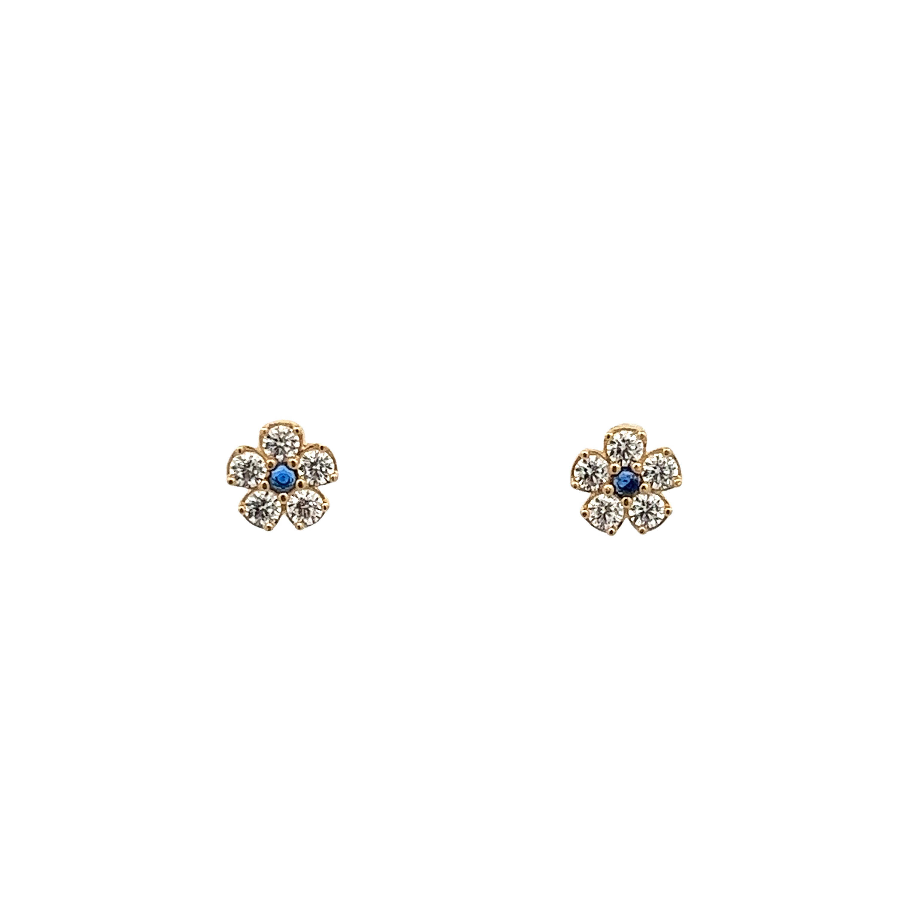 14K GOLD FLOWER WITH BLUE CRYSTALS EARRINGS