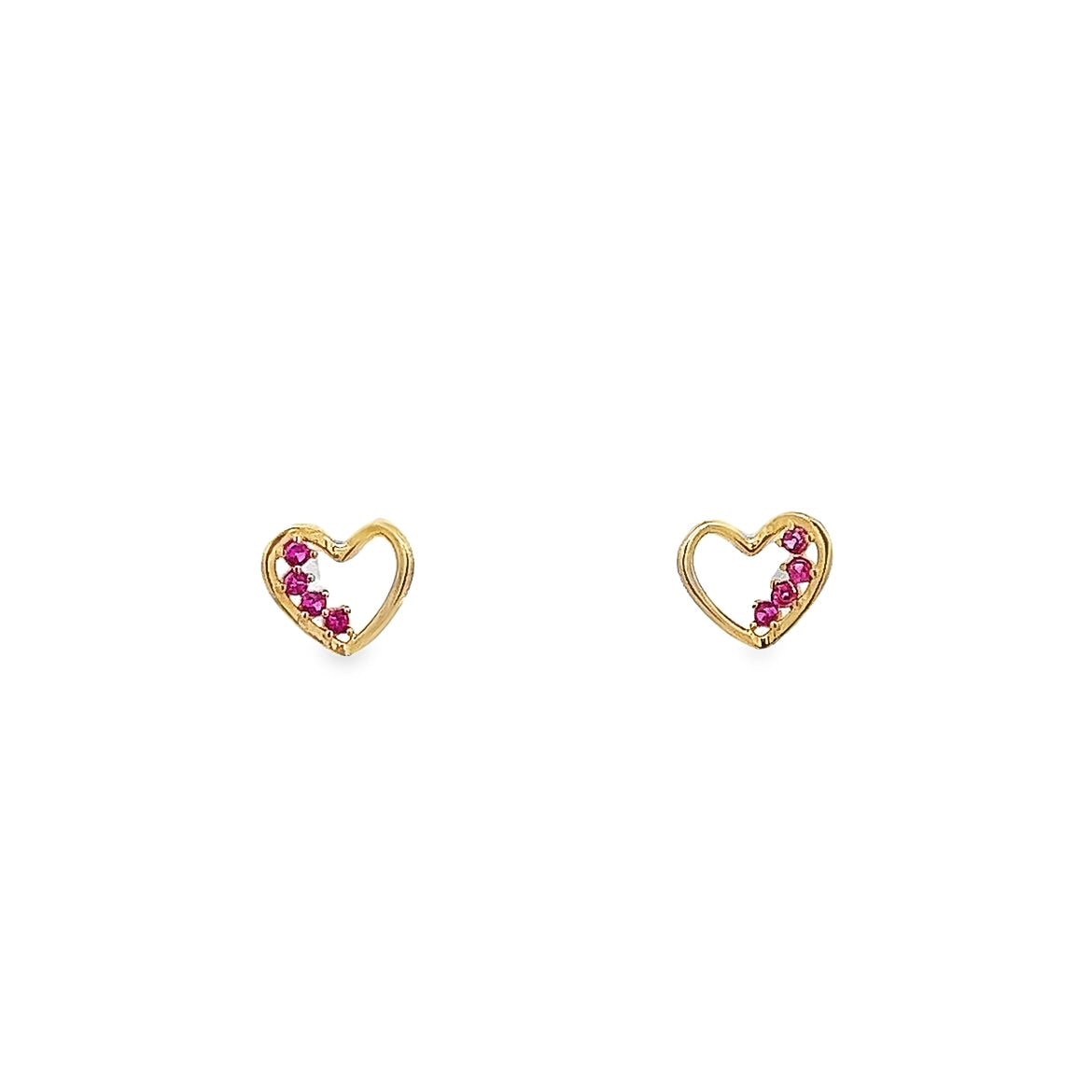 14K GOLD HEART AND PINK CRYSTALS EARRINGS