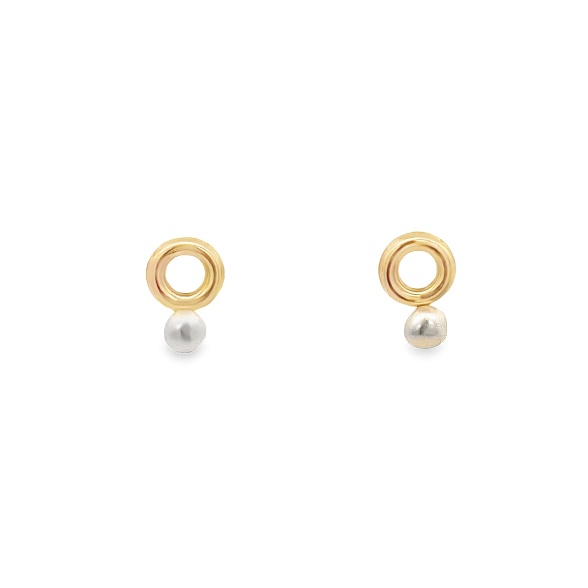 14K GOLD CIRCLE AND PEARL EARRINGS