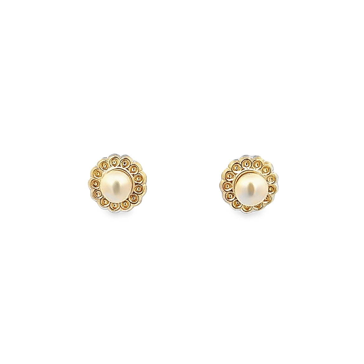 PEARL FLOWER EARRINGS SET IN 14K YELLOW GOLD