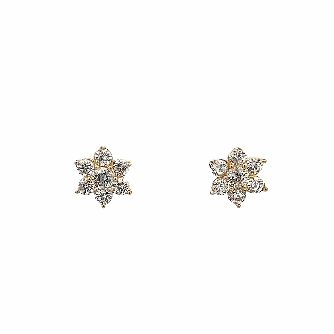 CRYSTAL FLOWER EARRINGS SET IN 14K YELLOW GOLD