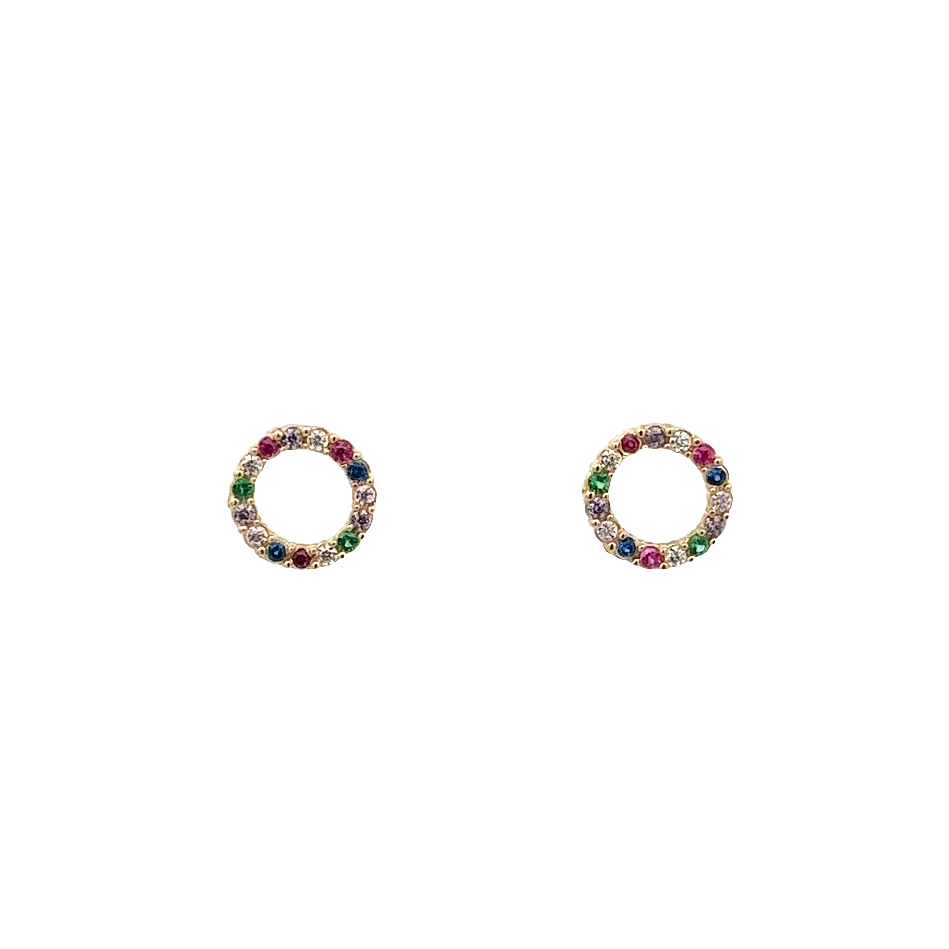14K GOLD PAVE MULTICOLOR CIRCLE EARRINGS