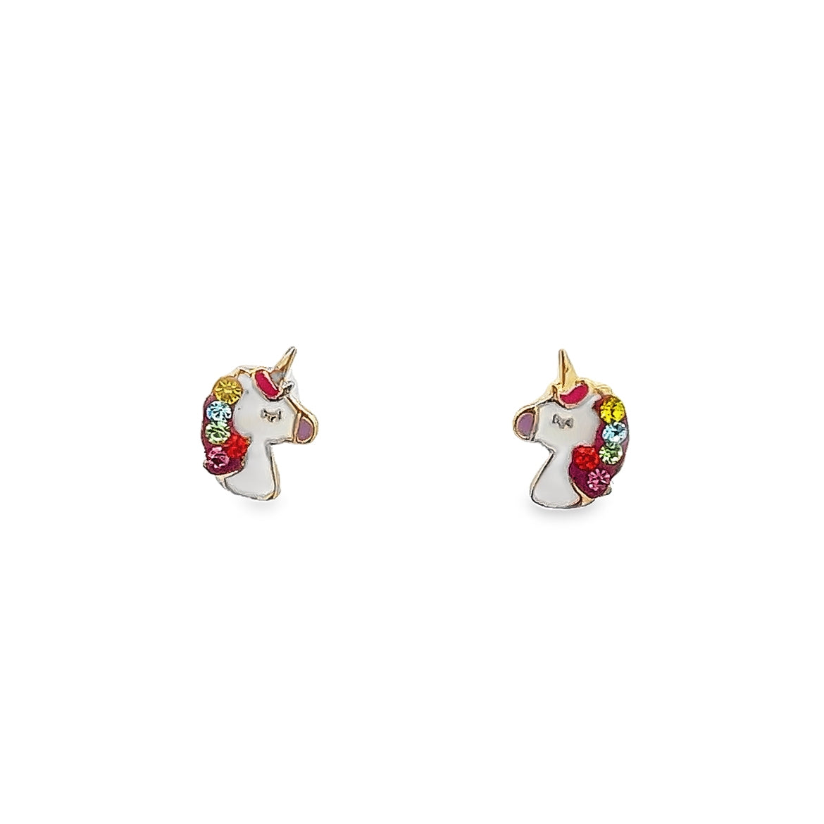 14K GOLD UNICORN WITH MULTICOLOR CRYSTALS EARRINGS