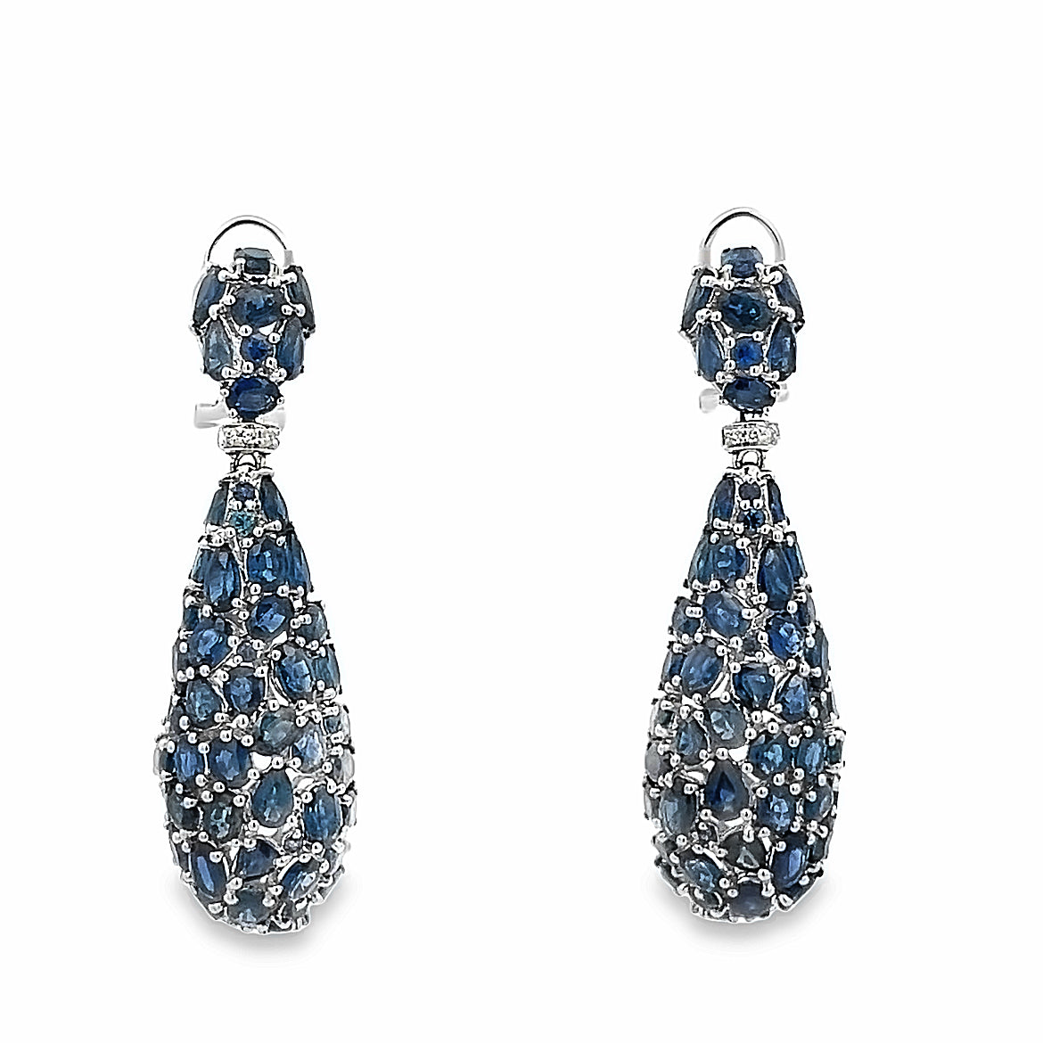 18K WHITE GOLD DROP EARRINGS WITH BLUE SAPPHIRE