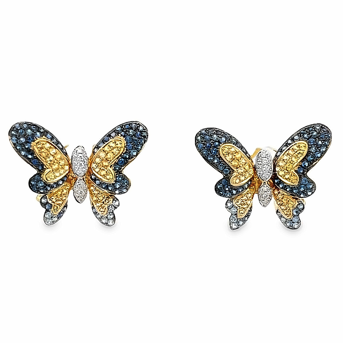 18K GOLD BUTTERFLY EARRINGS WITH YELLOW AND BLUE SAPPHIRE