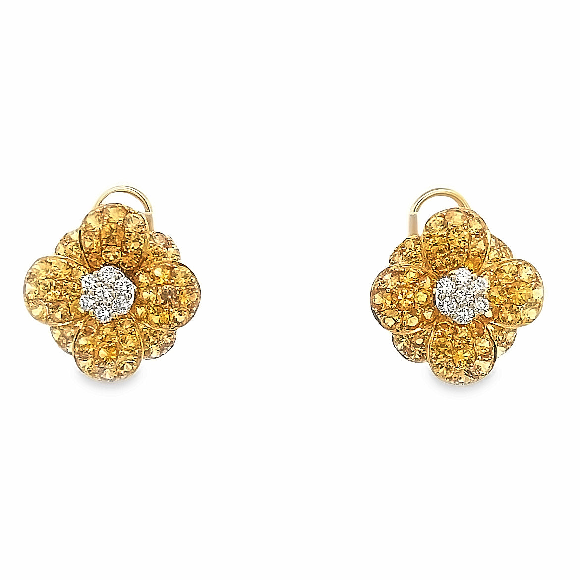 18K GOLD FLOWER EARRINGS WITH YELLOW SAPPHIRE