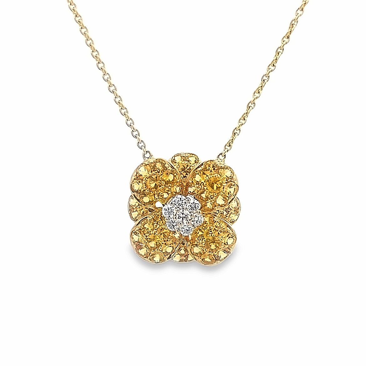 18K GOLD FLOWER NECKLACE WITH YELLOW SAPPHIRE