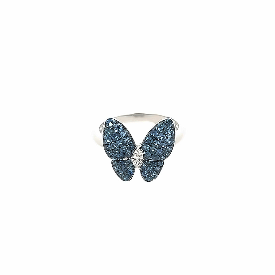 18K WHITE GOLD BUTTERFLY RING WITH BLUE SAPPHIRE