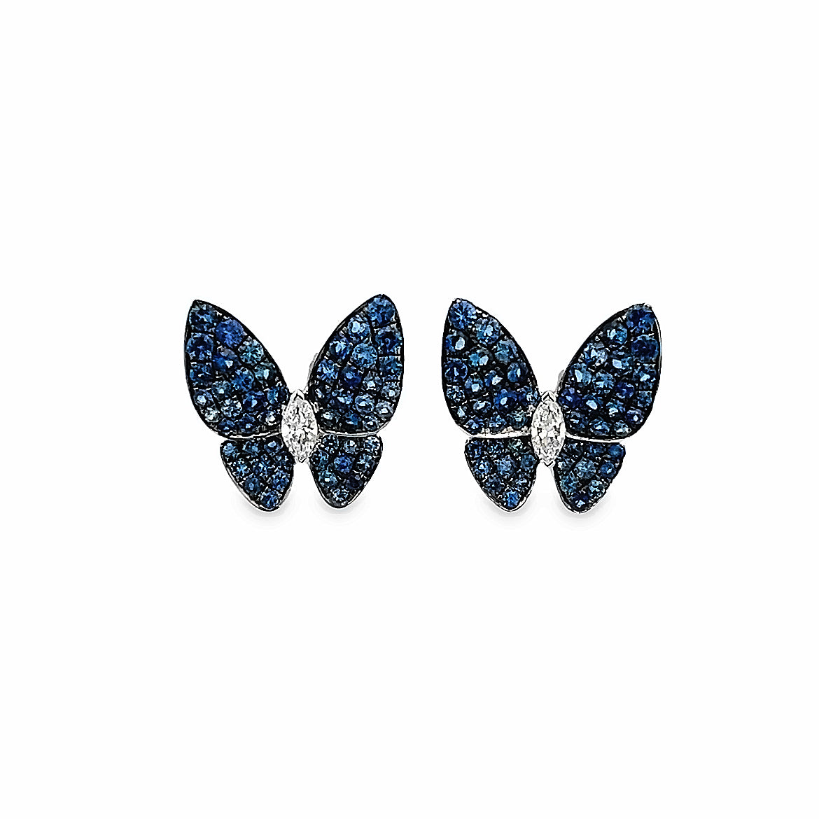 18K WHITE GOLD BUTTERFLY EARRINGS WITH BLUE SAPPHIRE