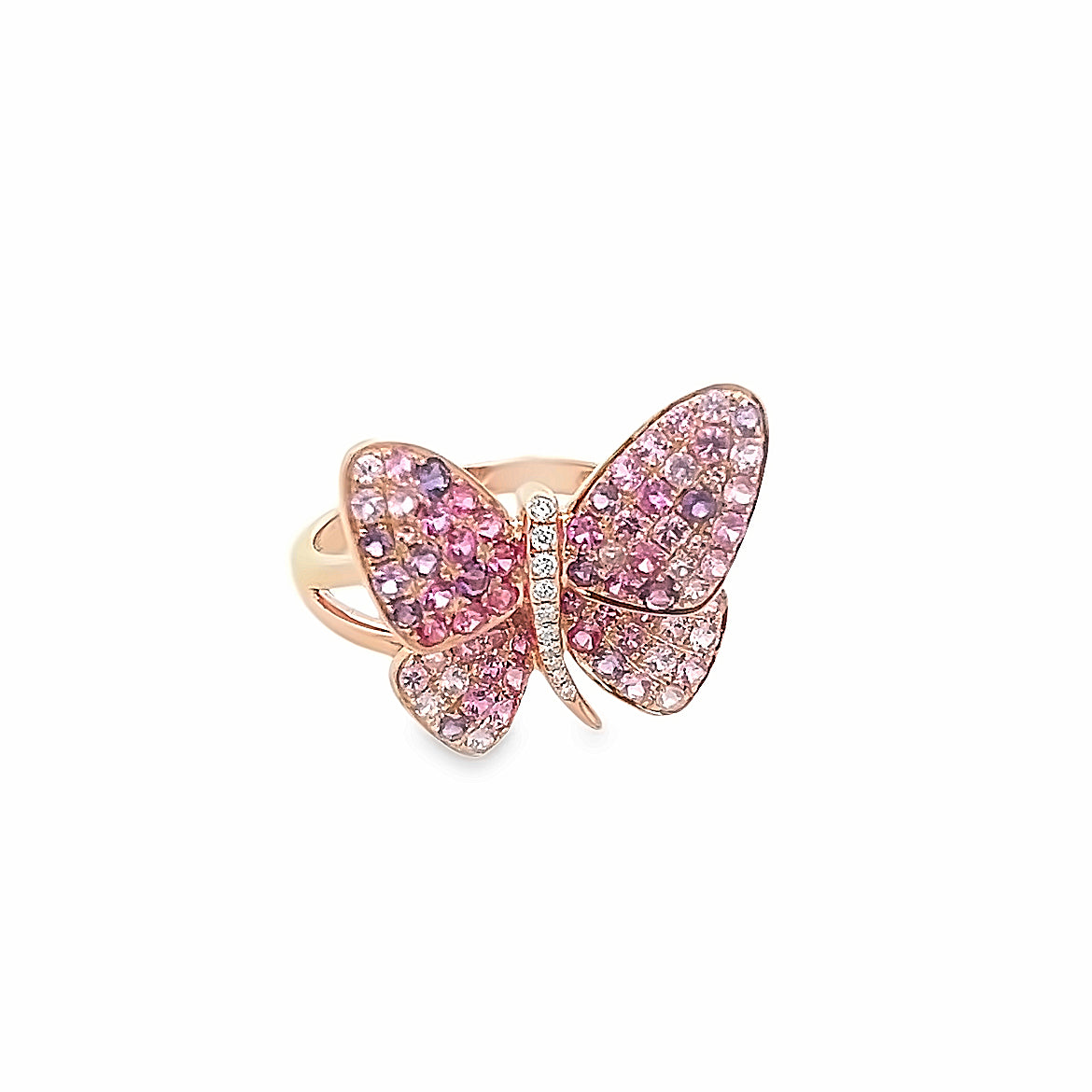 18K ROSE GOLD BUTTERFLY RING WITH PINK SAPPHIRE