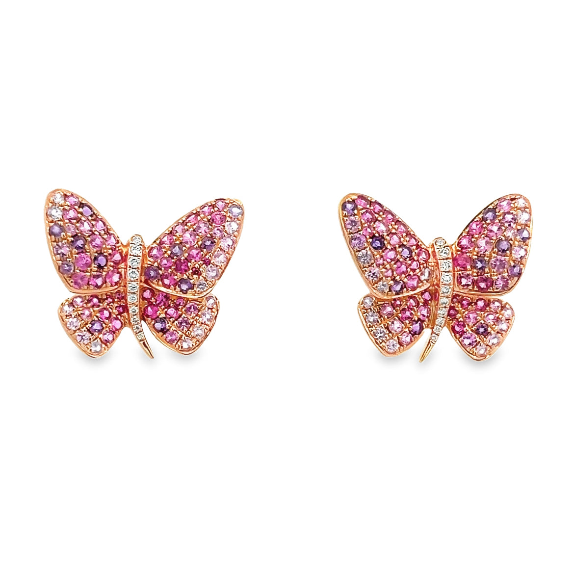 18K ROSE GOLD BUTTERFLY EARRINGS WITH PINK SAPPHIRE