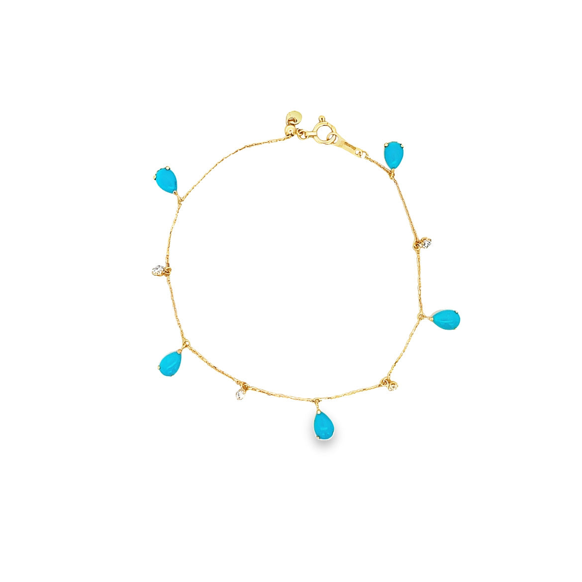 18K GOLD DIAMOND CHARMS BRACELET WITH TURQUOISE